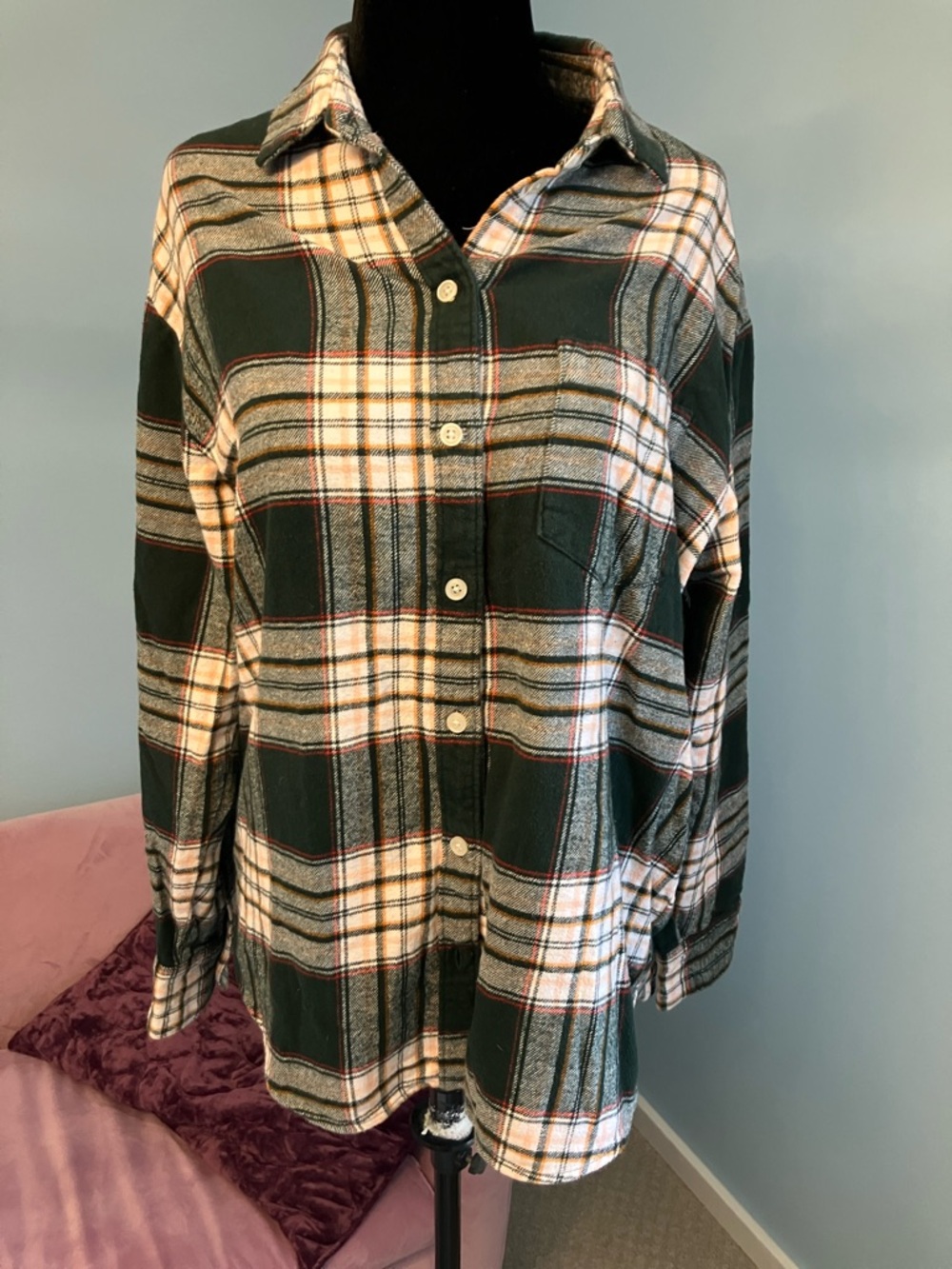 Old Navy Green and White Plaid Flannel Shirt